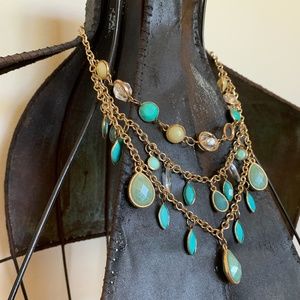 Multi-Layered Gold/Turquoise Pendant Necklace